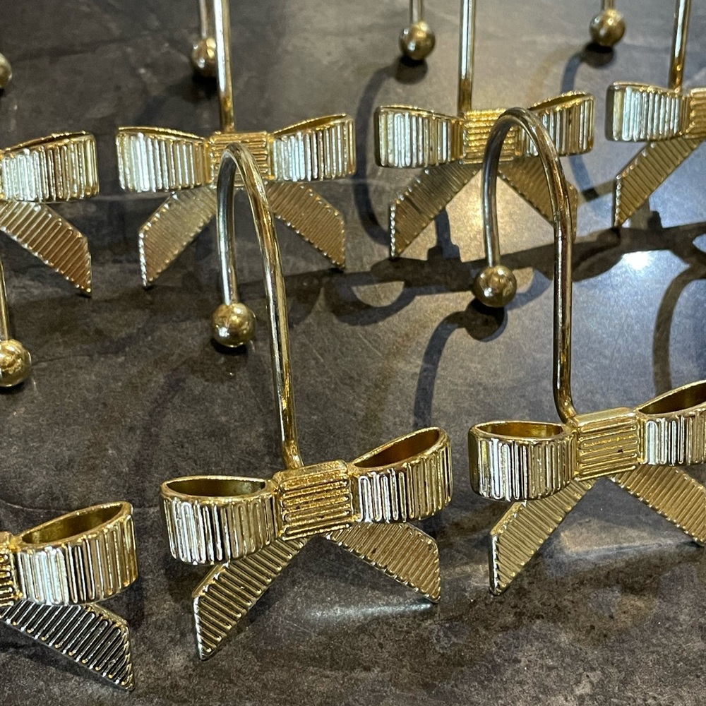 12 Shiny Gold Metal Shower Curtain Hooks